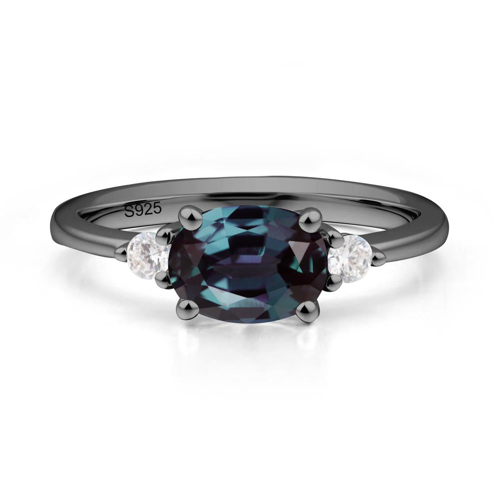 Oval East West Alexandrite Trilogy Ring - LUO Jewelry #metal_black finish sterling silver