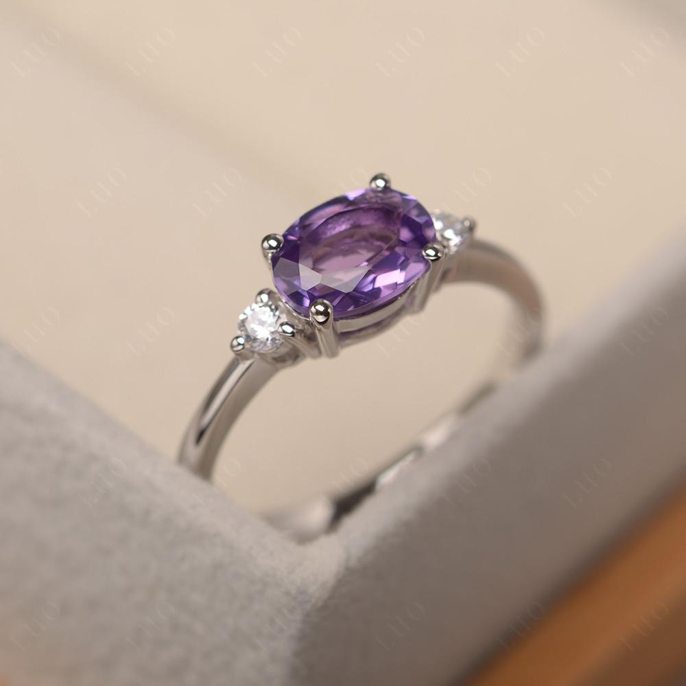 Oval East West Amethyst Trilogy Ring - LUO Jewelry 