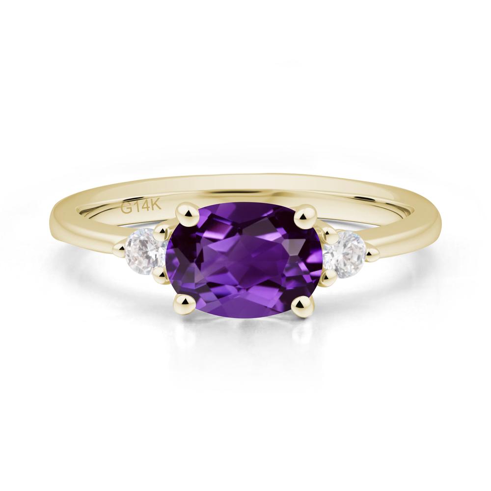 Oval East West Amethyst Trilogy Ring - LUO Jewelry #metal_14k yellow gold