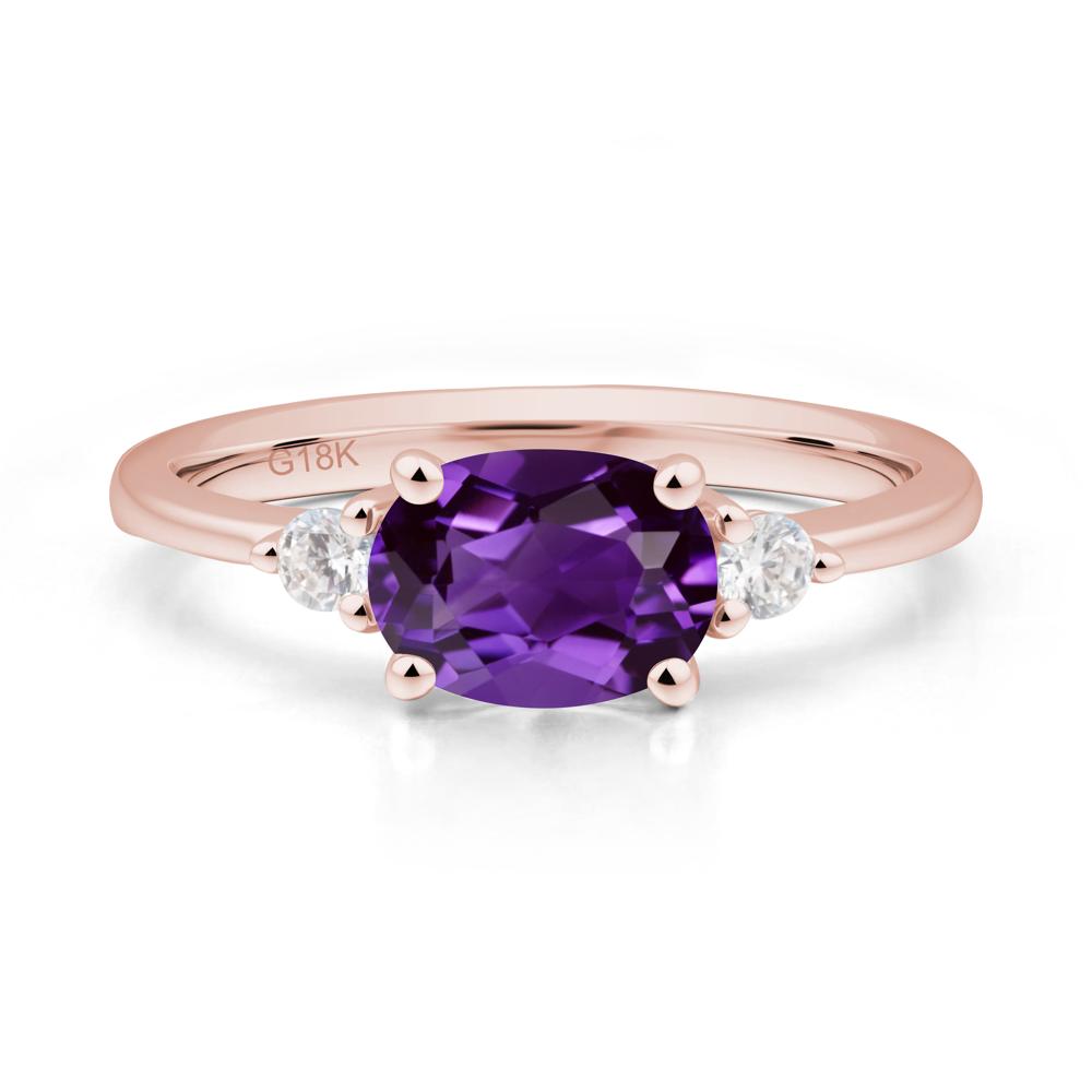 Oval East West Amethyst Trilogy Ring - LUO Jewelry #metal_18k rose gold