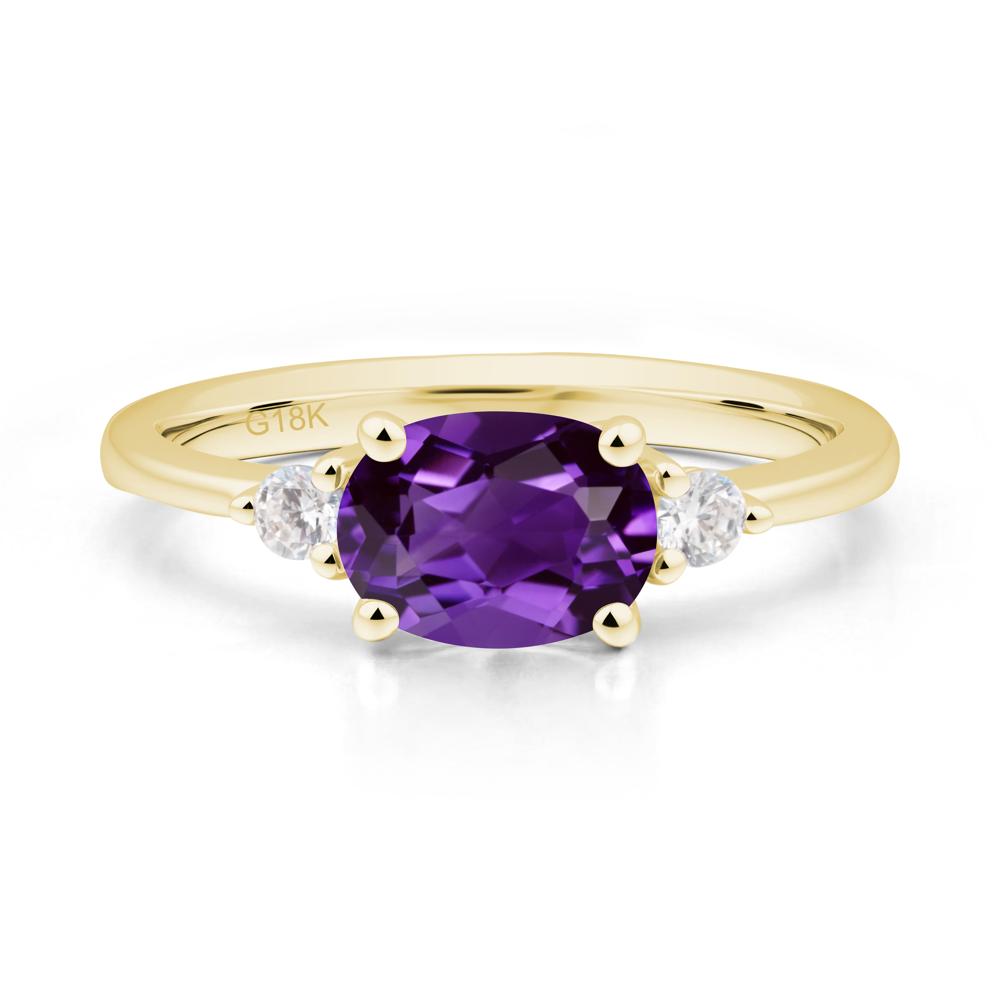 Oval East West Amethyst Trilogy Ring - LUO Jewelry #metal_18k yellow gold