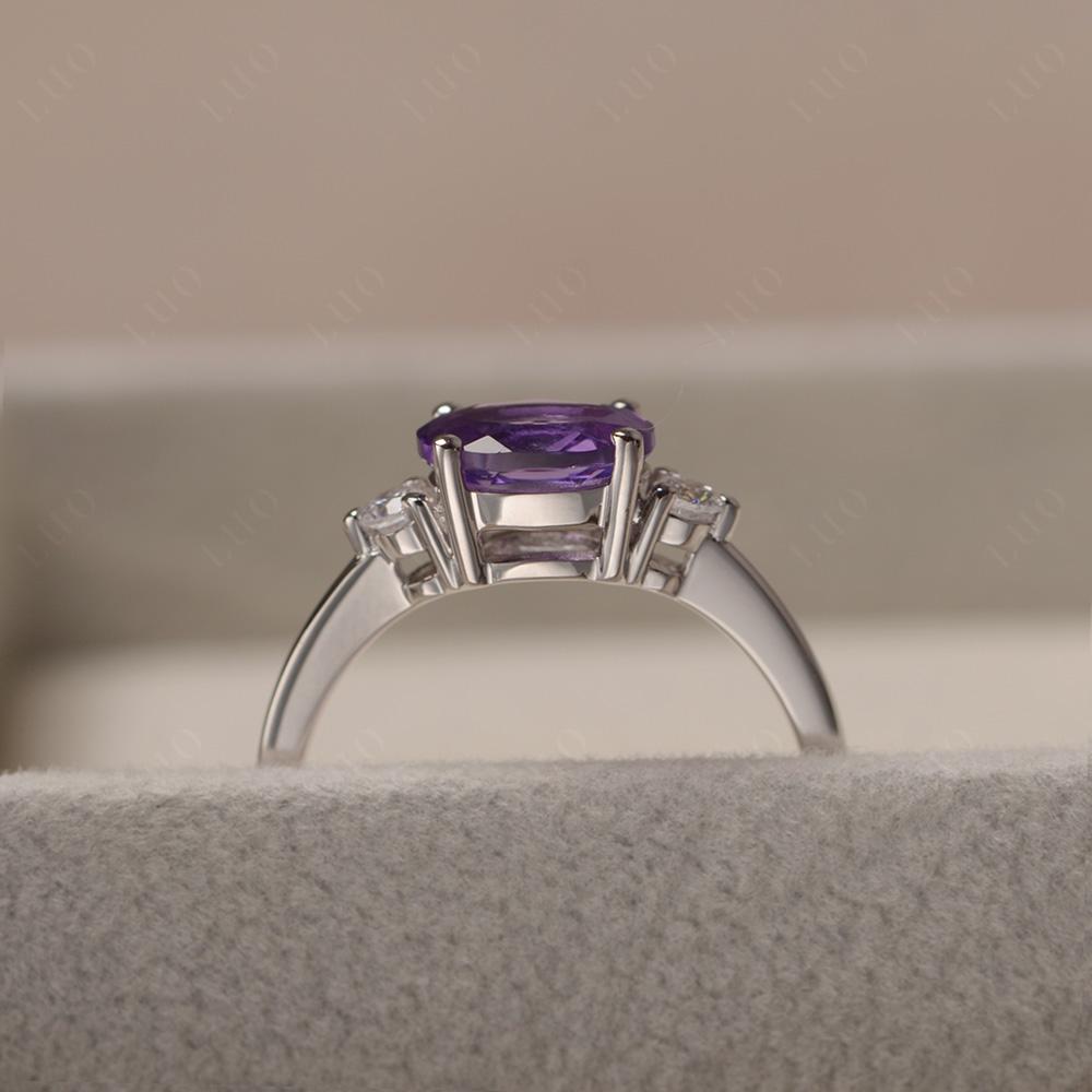 Oval East West Amethyst Trilogy Ring - LUO Jewelry 