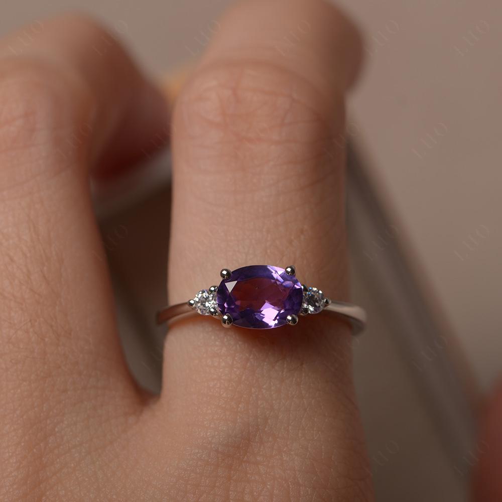 Oval East West Amethyst Trilogy Ring - LUO Jewelry 