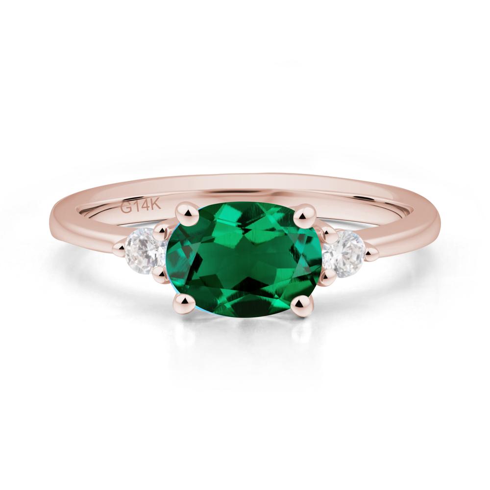 Oval East West Emerald Trilogy Ring - LUO Jewelry #metal_14k rose gold