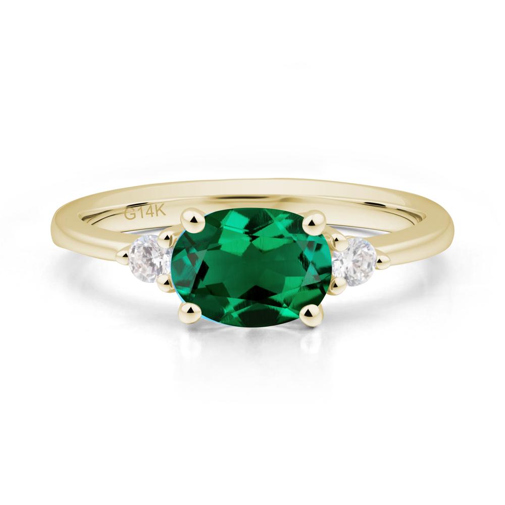 Oval East West Emerald Trilogy Ring - LUO Jewelry #metal_14k yellow gold