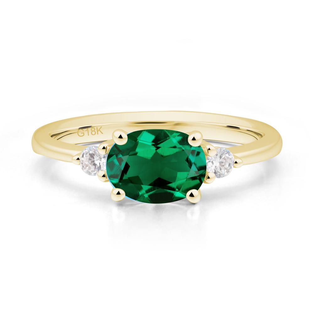 Oval East West Emerald Trilogy Ring - LUO Jewelry #metal_18k yellow gold