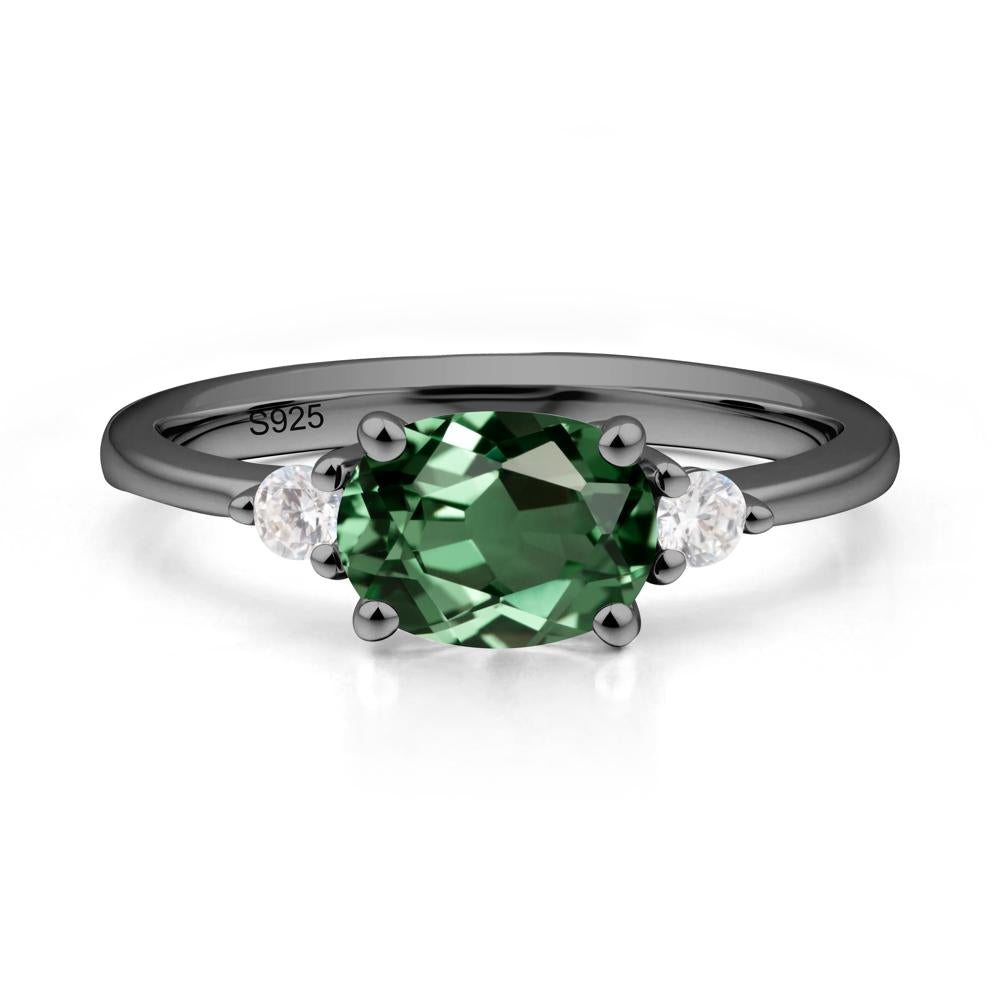 Oval East West Green Sapphire Trilogy Ring - LUO Jewelry #metal_black finish sterling silver