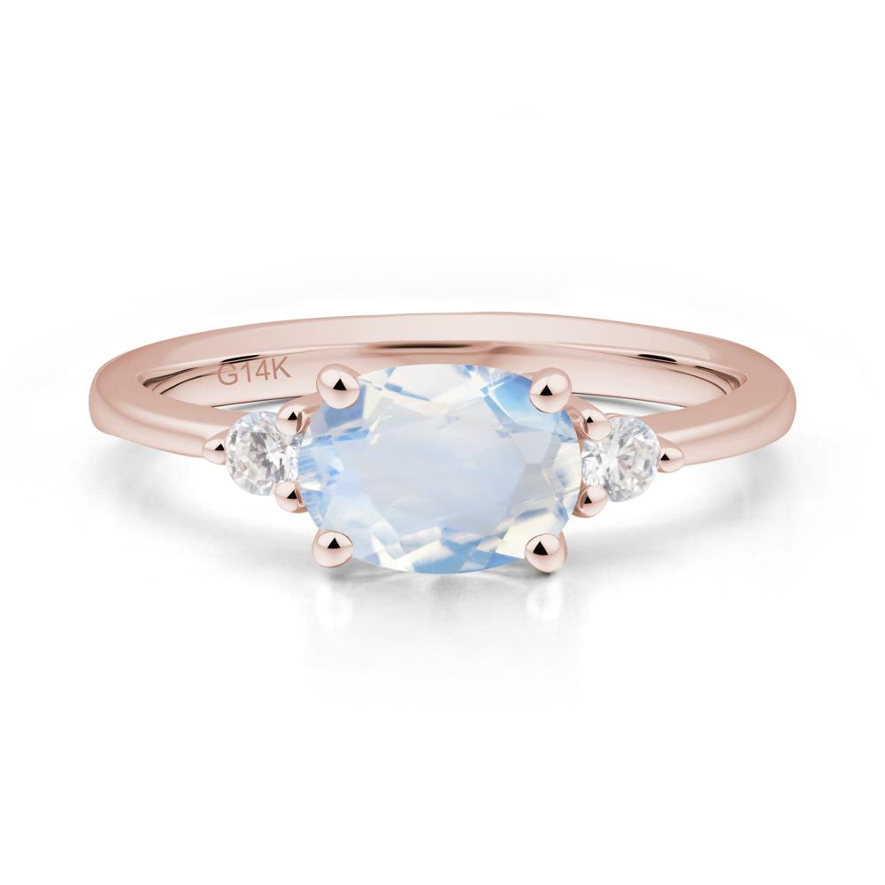 Oval East West Moonstone Trilogy Ring - LUO Jewelry #metal_14k rose gold