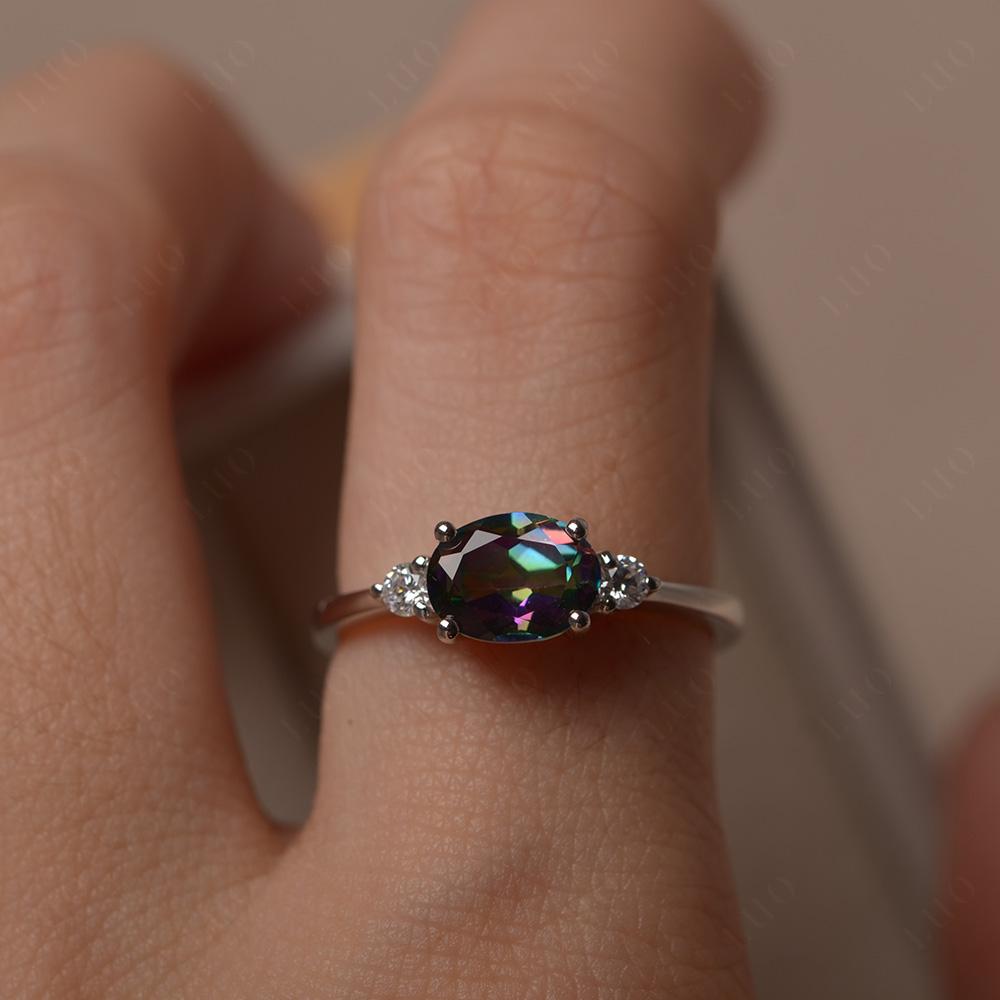 Oval East West Mystic Topaz Trilogy Ring - LUO Jewelry 