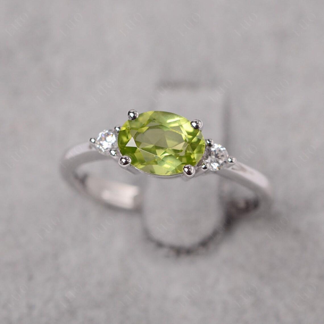 Oval East West Peridot Trilogy Ring - LUO Jewelry 