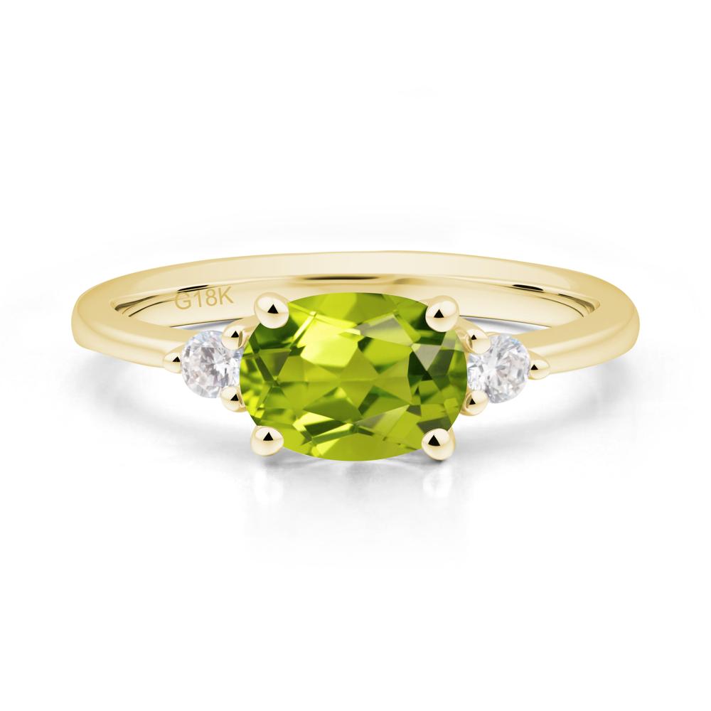 Oval East West Peridot Trilogy Ring - LUO Jewelry #metal_18k yellow gold