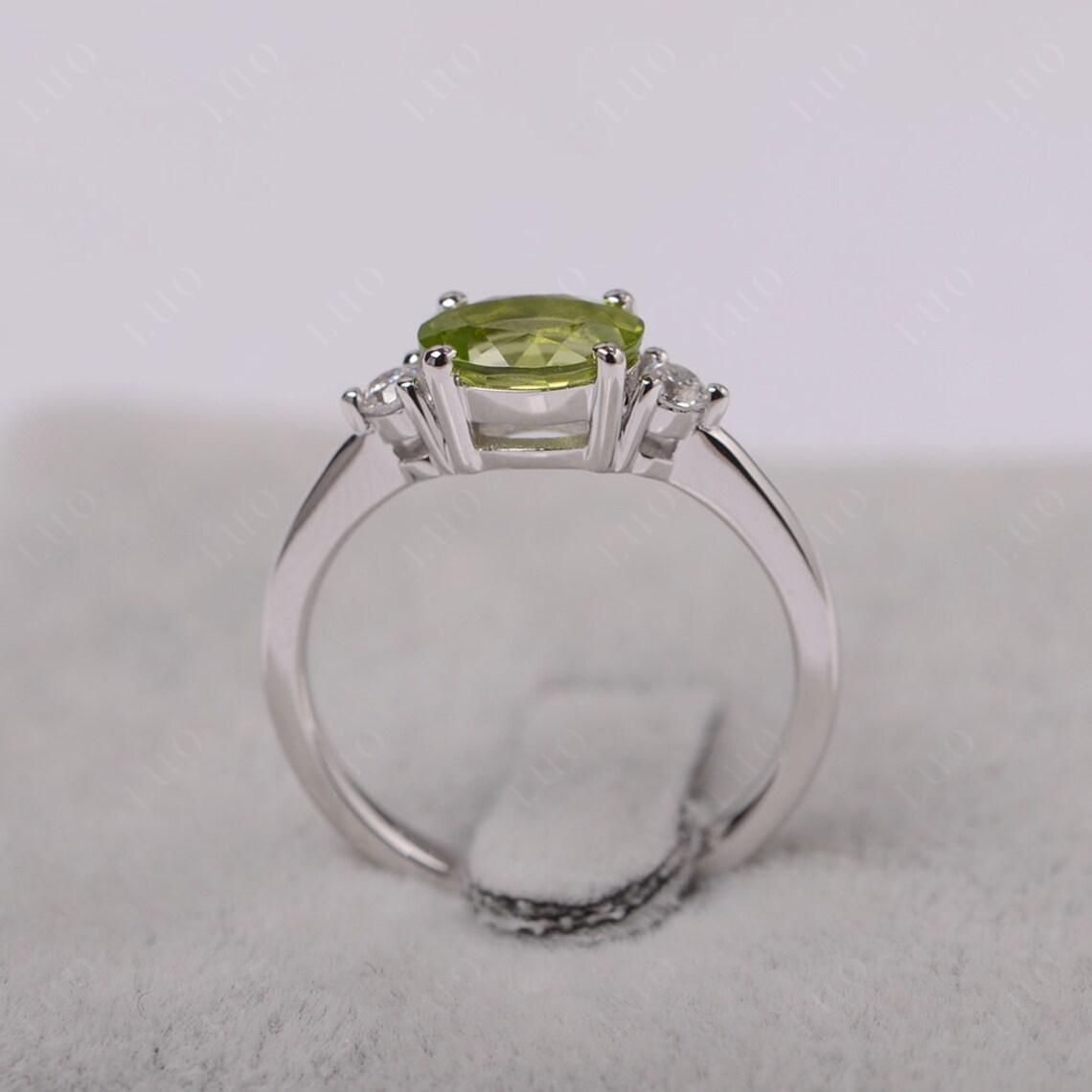 Oval East West Peridot Trilogy Ring - LUO Jewelry 