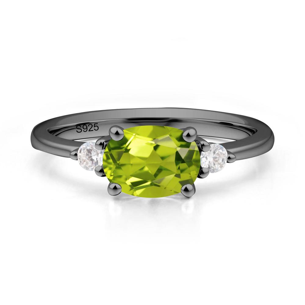 Oval East West Peridot Trilogy Ring - LUO Jewelry #metal_black finish sterling silver