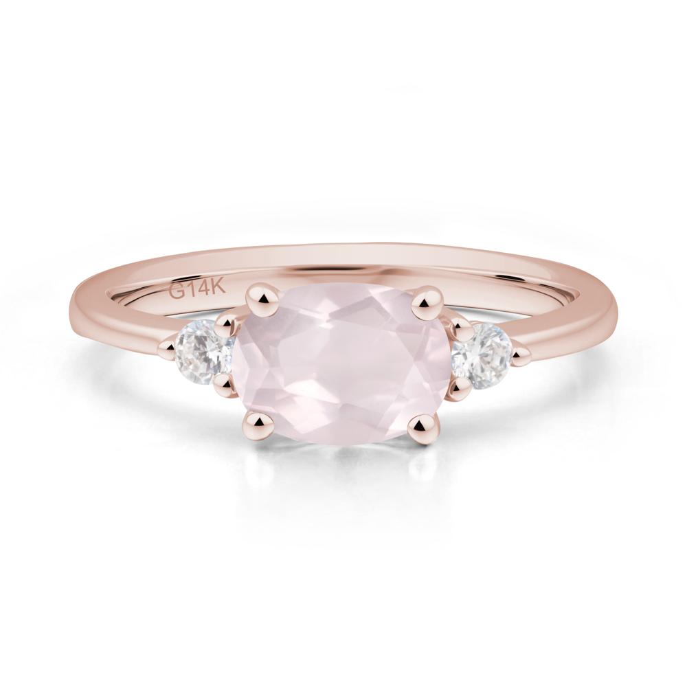 Oval East West Rose Quartz Trilogy Ring - LUO Jewelry #metal_14k rose gold