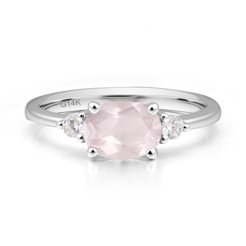 Oval East West Rose Quartz Trilogy Ring - LUO Jewelry #metal_14k white gold
