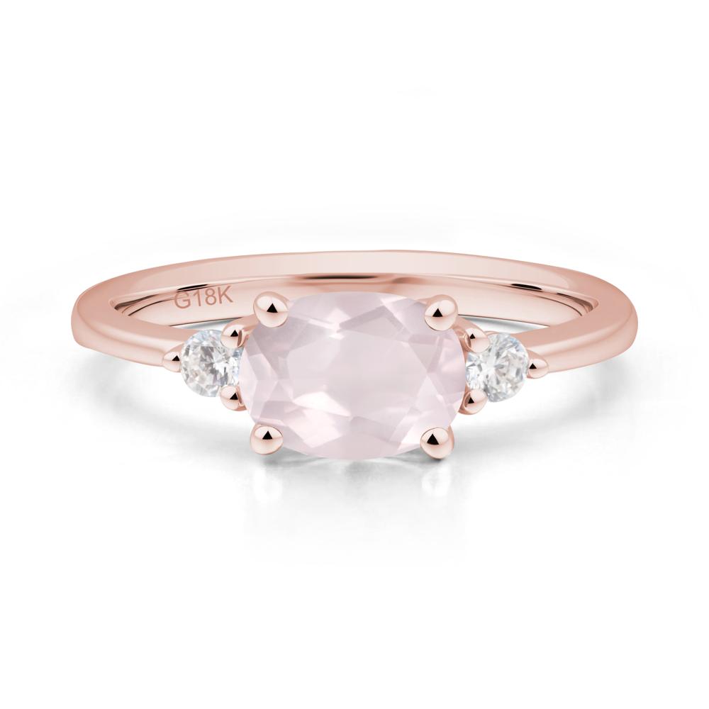 Oval East West Rose Quartz Trilogy Ring - LUO Jewelry #metal_18k rose gold