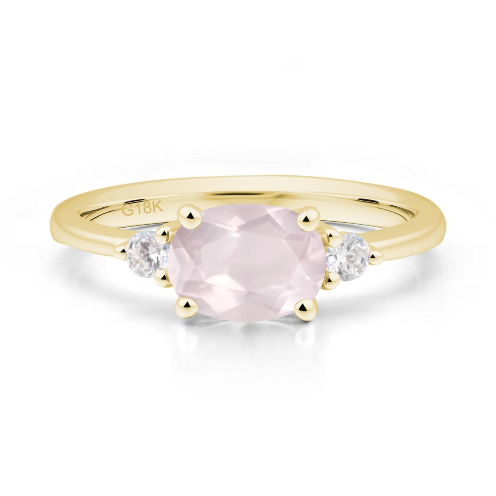 Oval East West Rose Quartz Trilogy Ring - LUO Jewelry #metal_18k yellow gold
