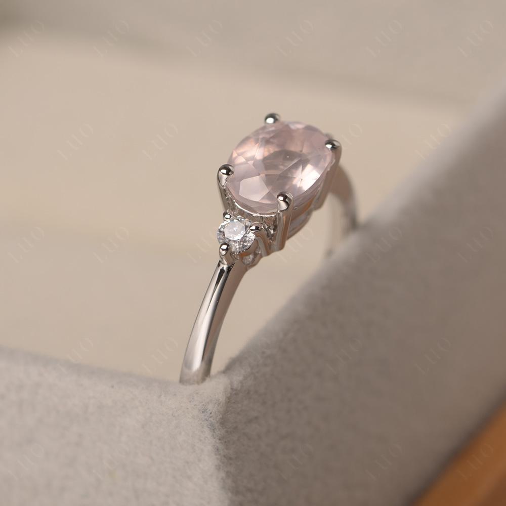 Oval East West Rose Quartz Trilogy Ring - LUO Jewelry 