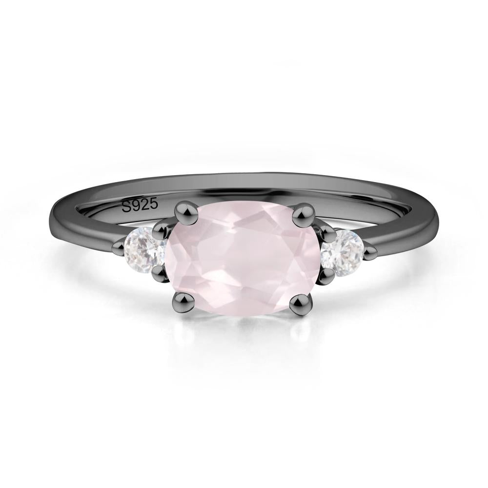 Oval East West Rose Quartz Trilogy Ring - LUO Jewelry #metal_black finish sterling silver