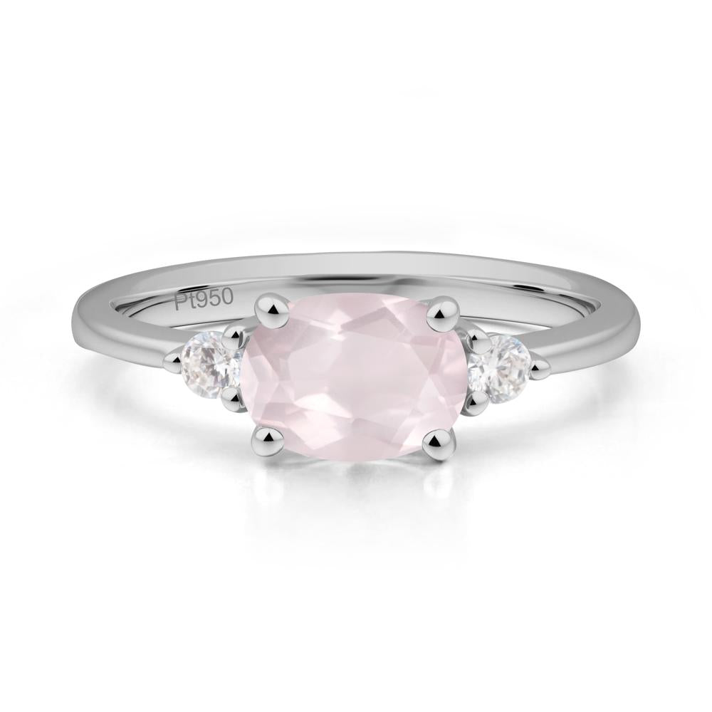 Oval East West Rose Quartz Trilogy Ring - LUO Jewelry #metal_platinum