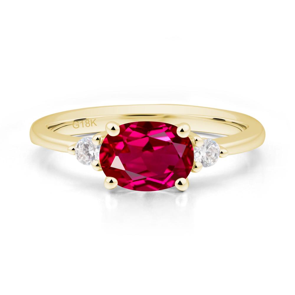 Oval East West Ruby Trilogy Ring - LUO Jewelry #metal_18k yellow gold