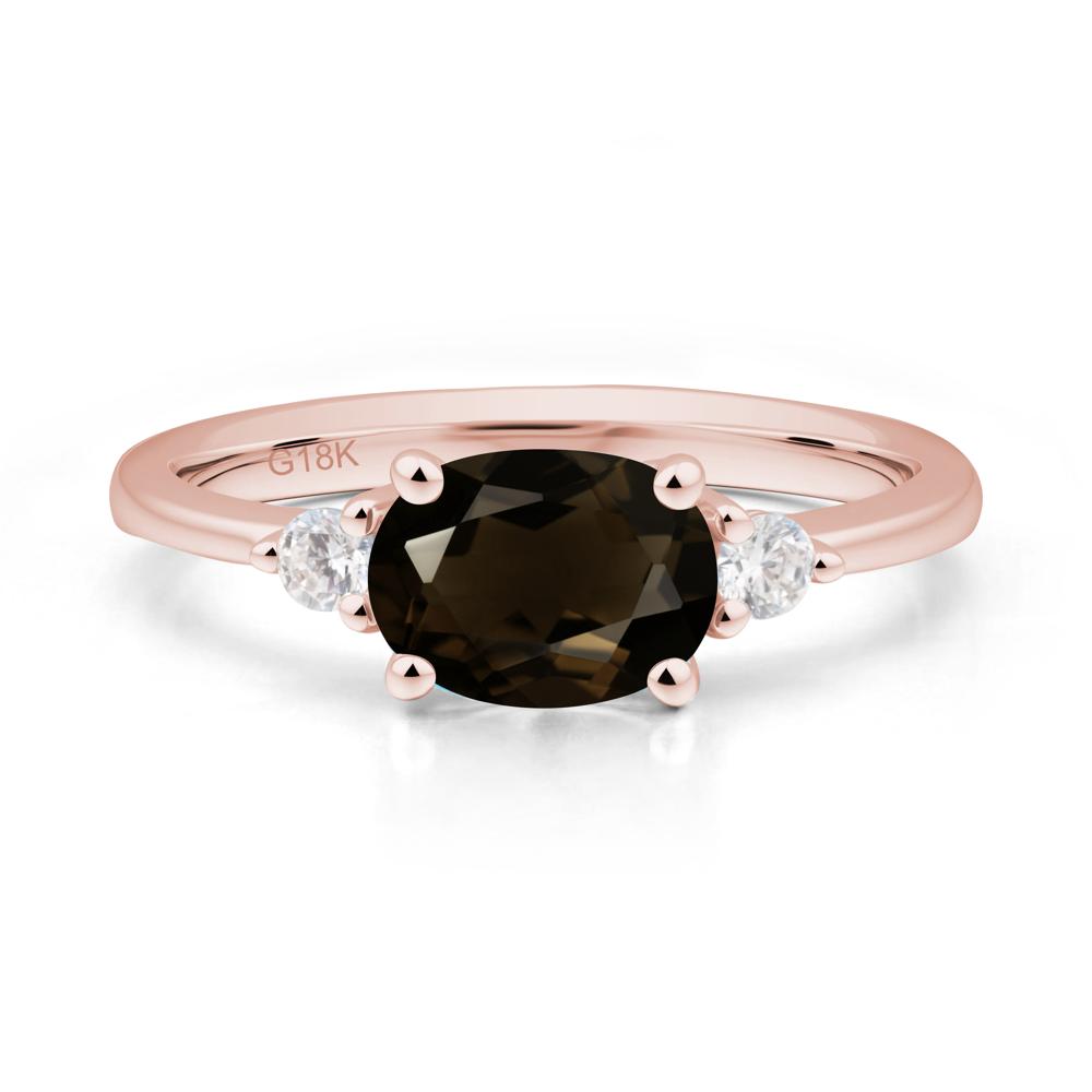 Oval East West Smoky Quartz Trilogy Ring - LUO Jewelry #metal_18k rose gold