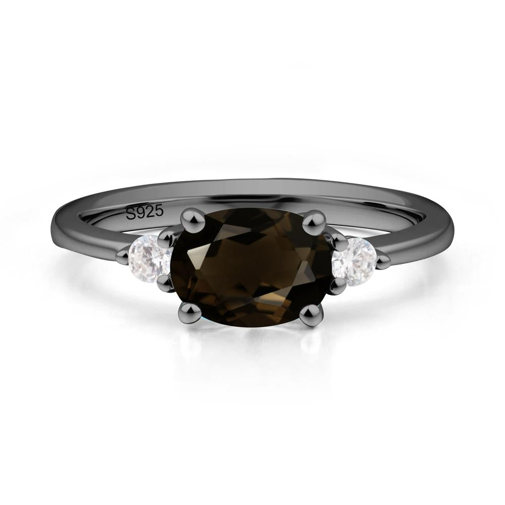 Oval East West Smoky Quartz Trilogy Ring - LUO Jewelry #metal_black finish sterling silver
