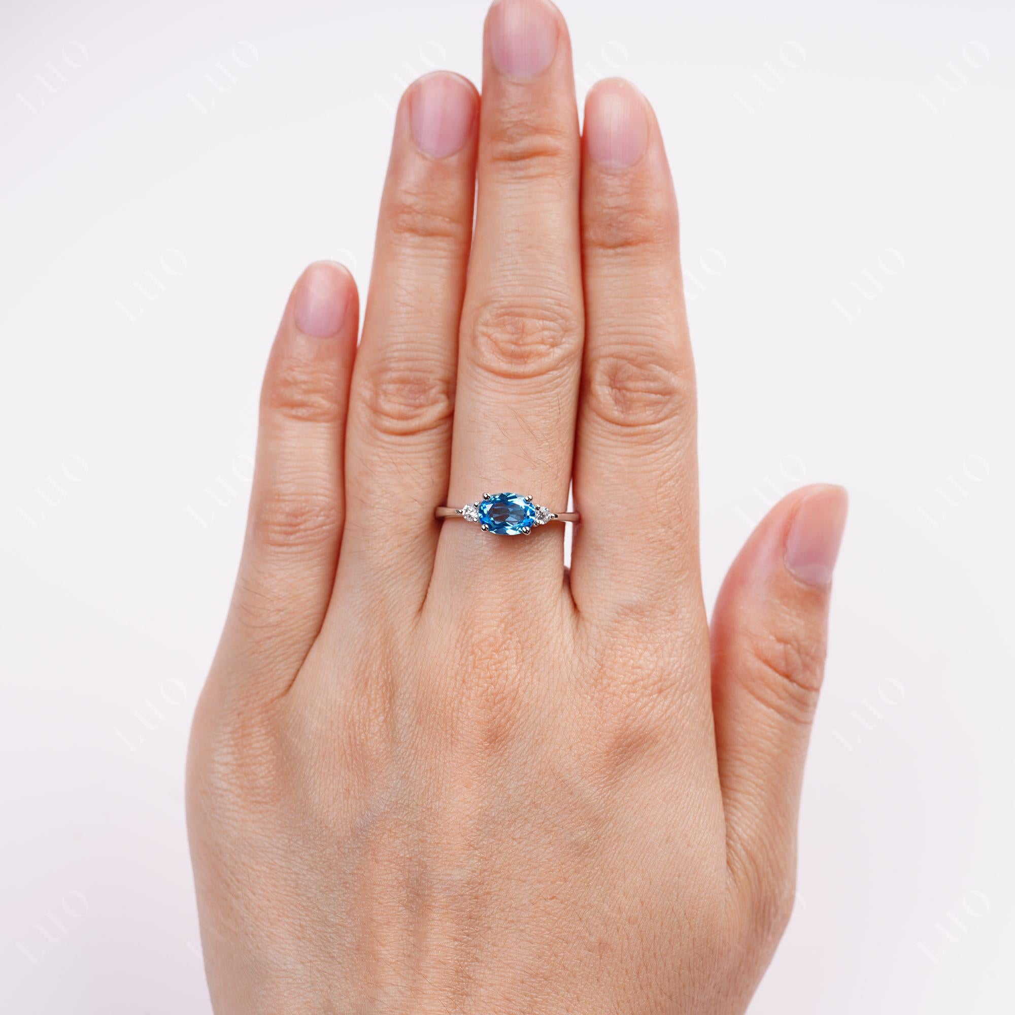 Oval East West Swiss Blue Topaz Trilogy Ring - LUO Jewelry 