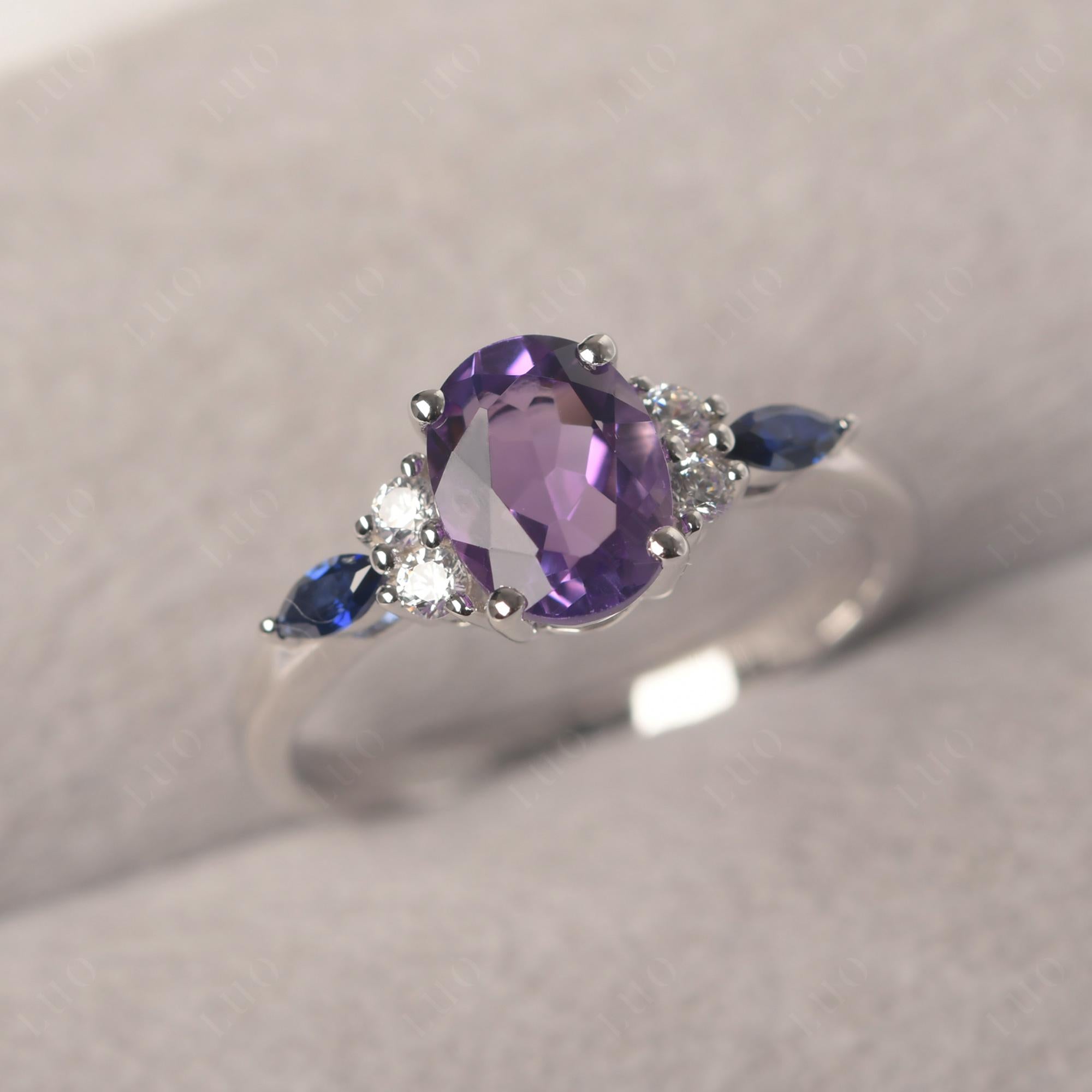 Simple Oval Amethyst Engagement Ring - LUO Jewelry 