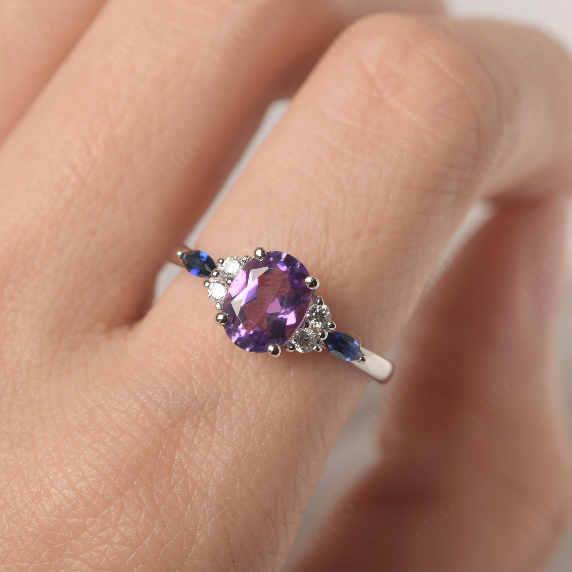 Simple Oval Amethyst Engagement Ring - LUO Jewelry 