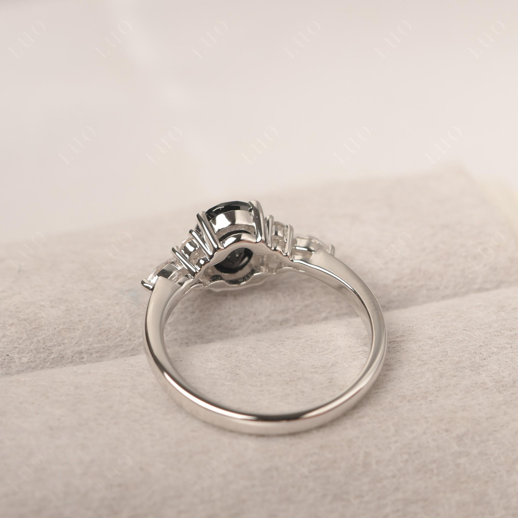 Simple Oval Black Spinel Engagement Ring - LUO Jewelry 