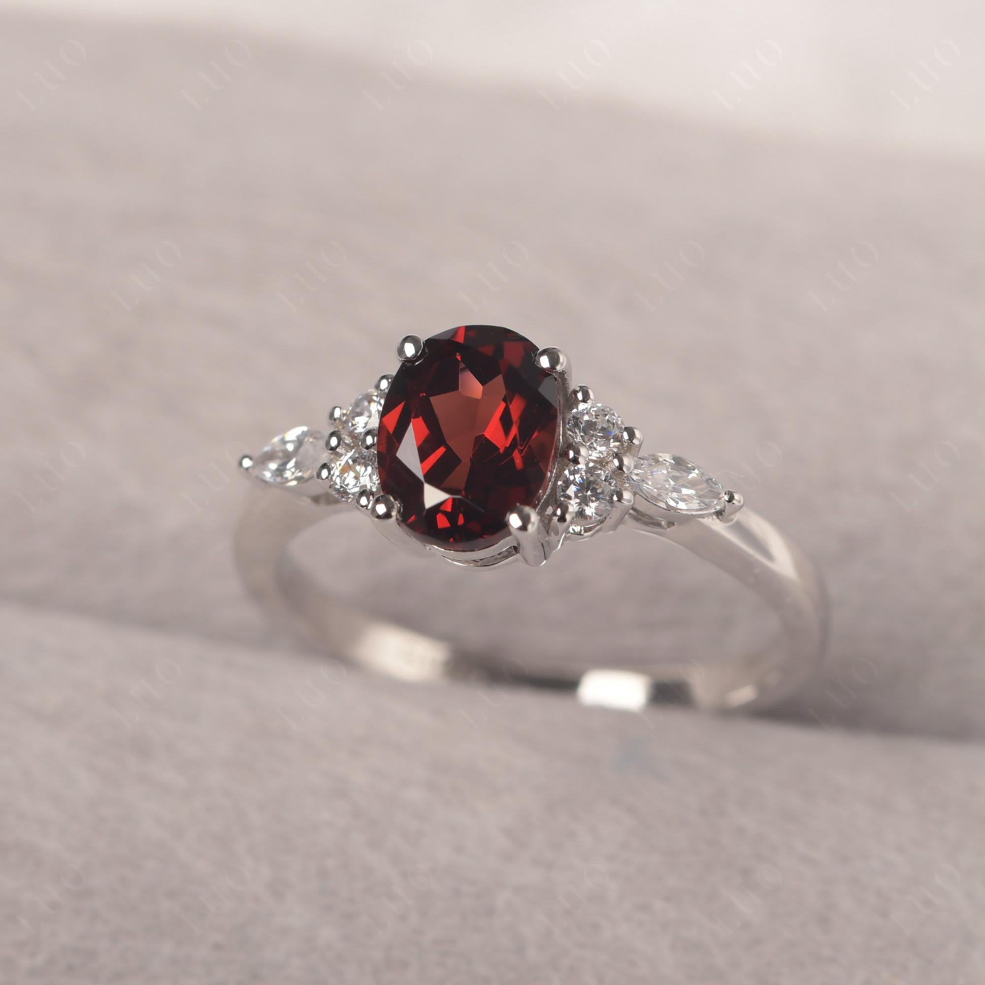 Simple Oval Garnet Engagement Ring - LUO Jewelry 