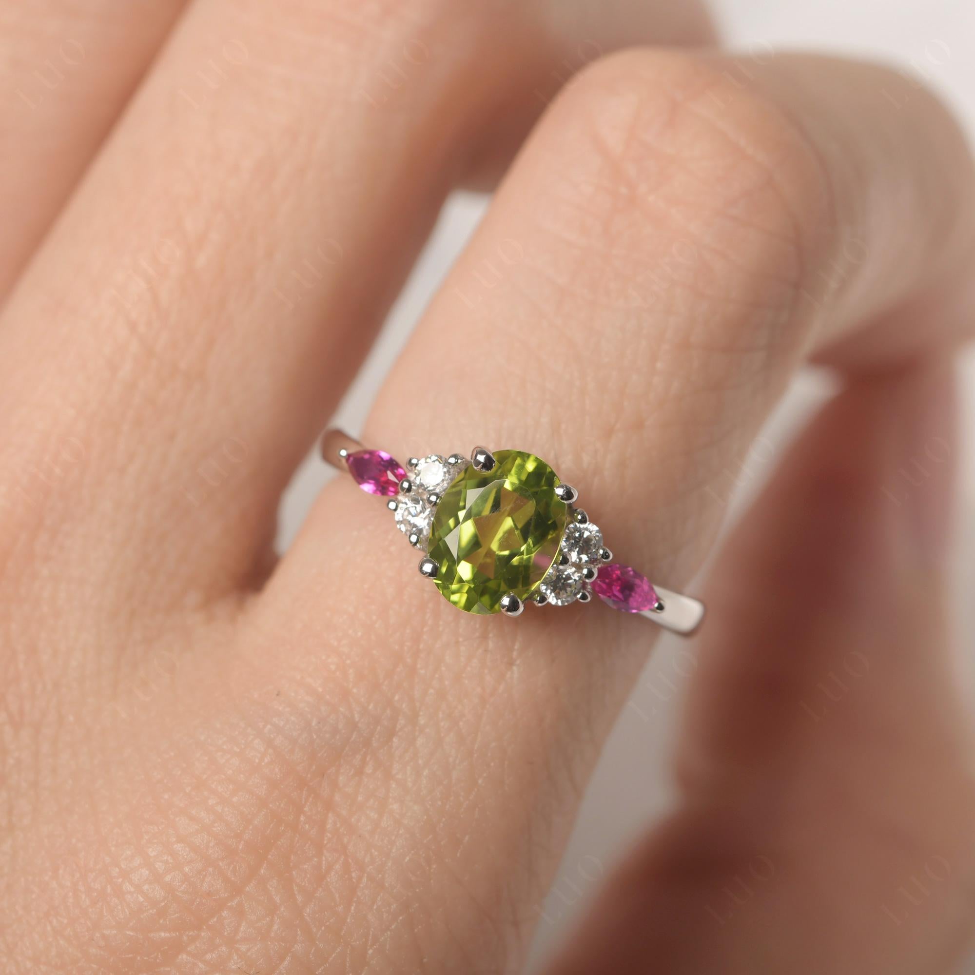 Simple Oval Peridot Engagement Ring - LUO Jewelry 