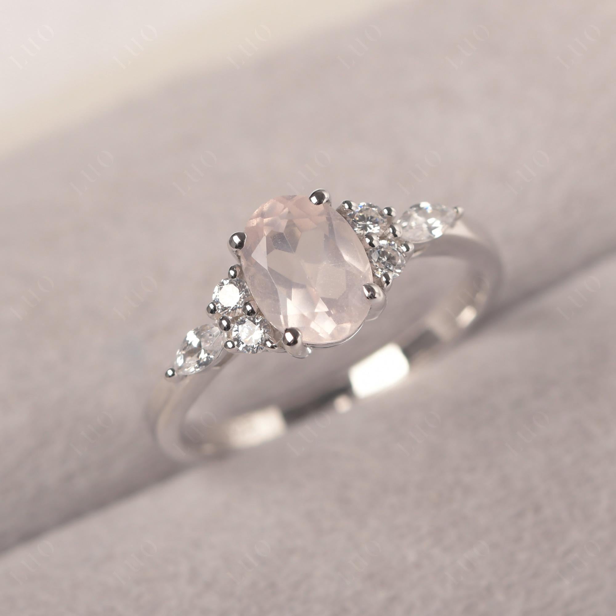 Simple Oval Rose Quartz Engagement Ring - LUO Jewelry 