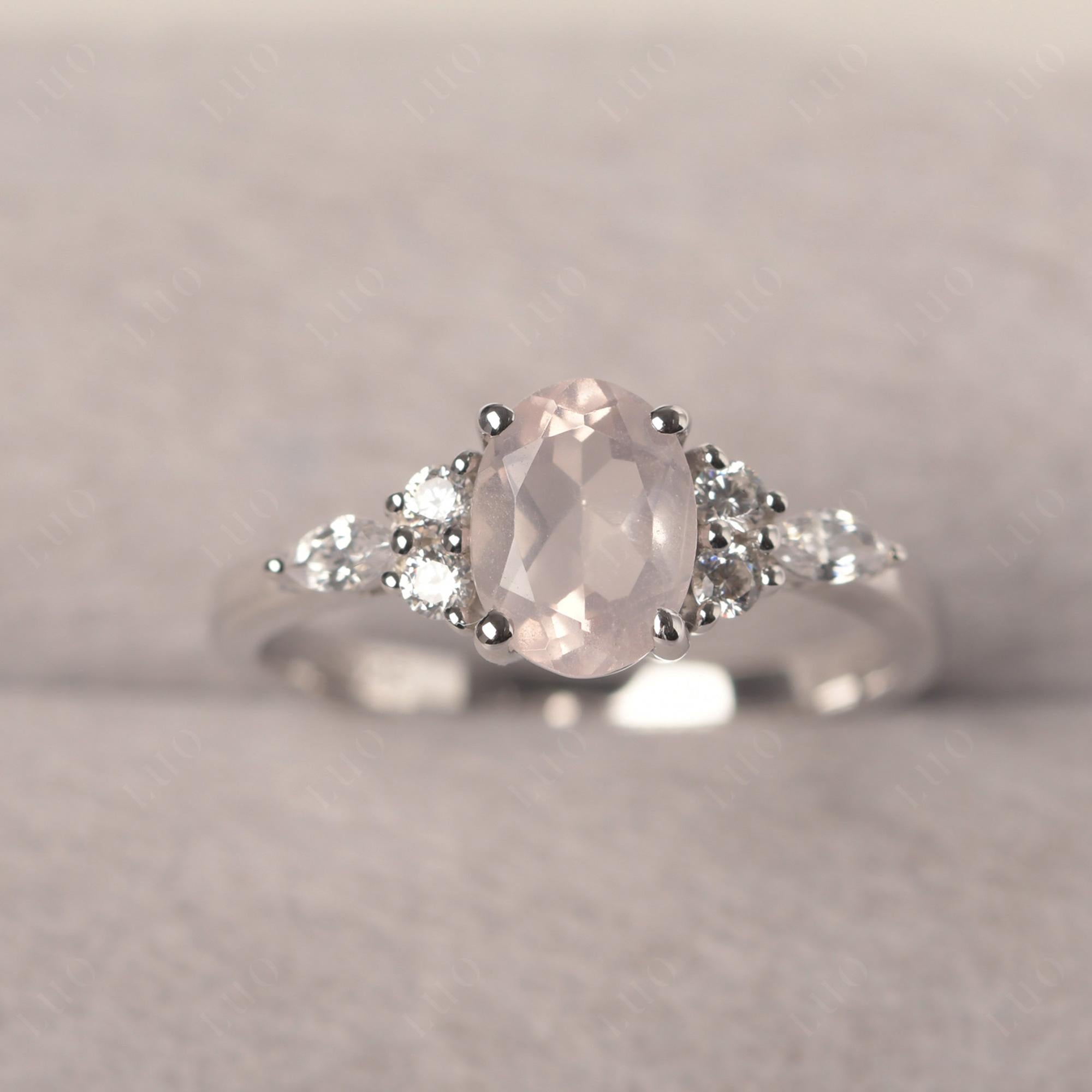 Simple Oval Rose Quartz Engagement Ring - LUO Jewelry 