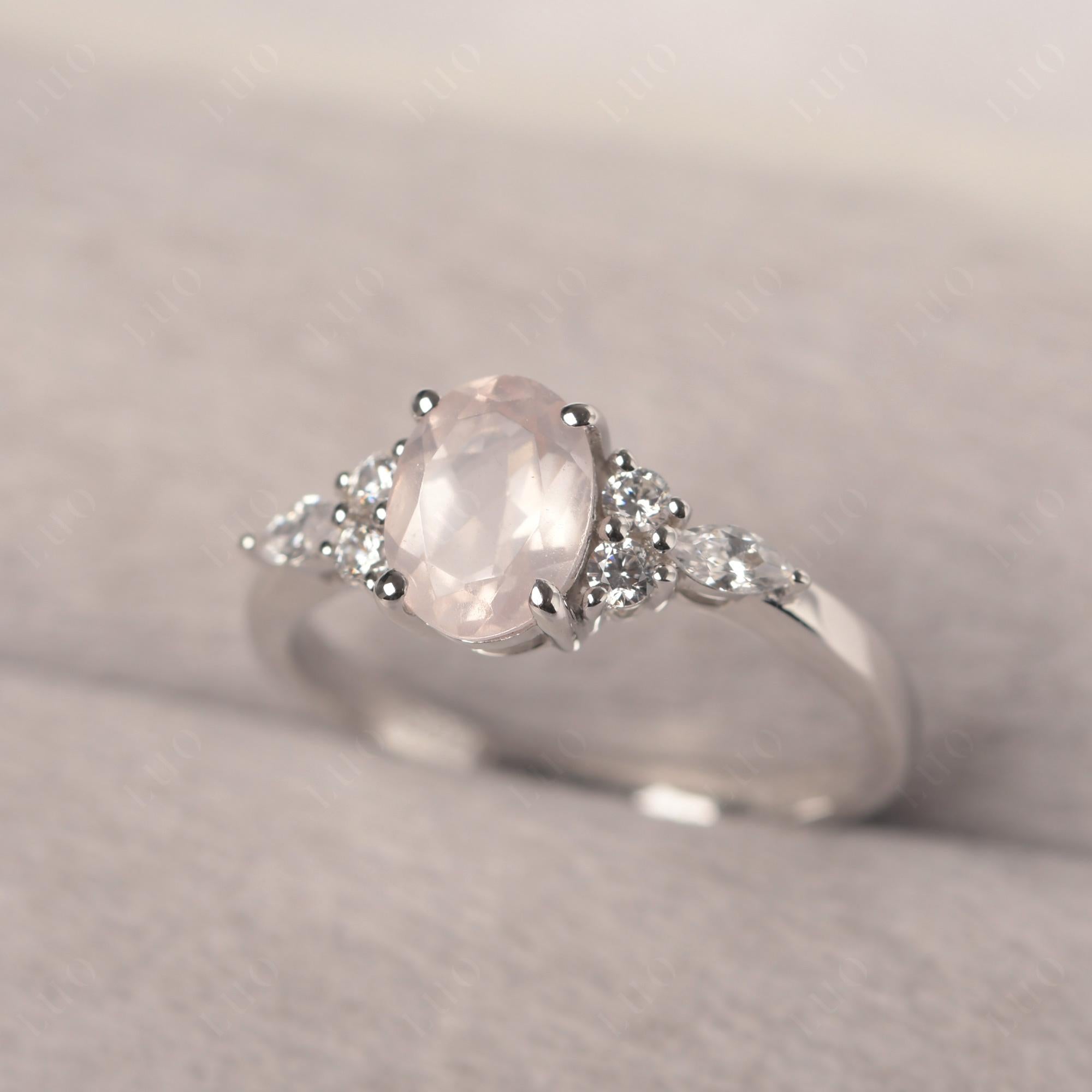 Simple Oval Rose Quartz Engagement Ring - LUO Jewelry 