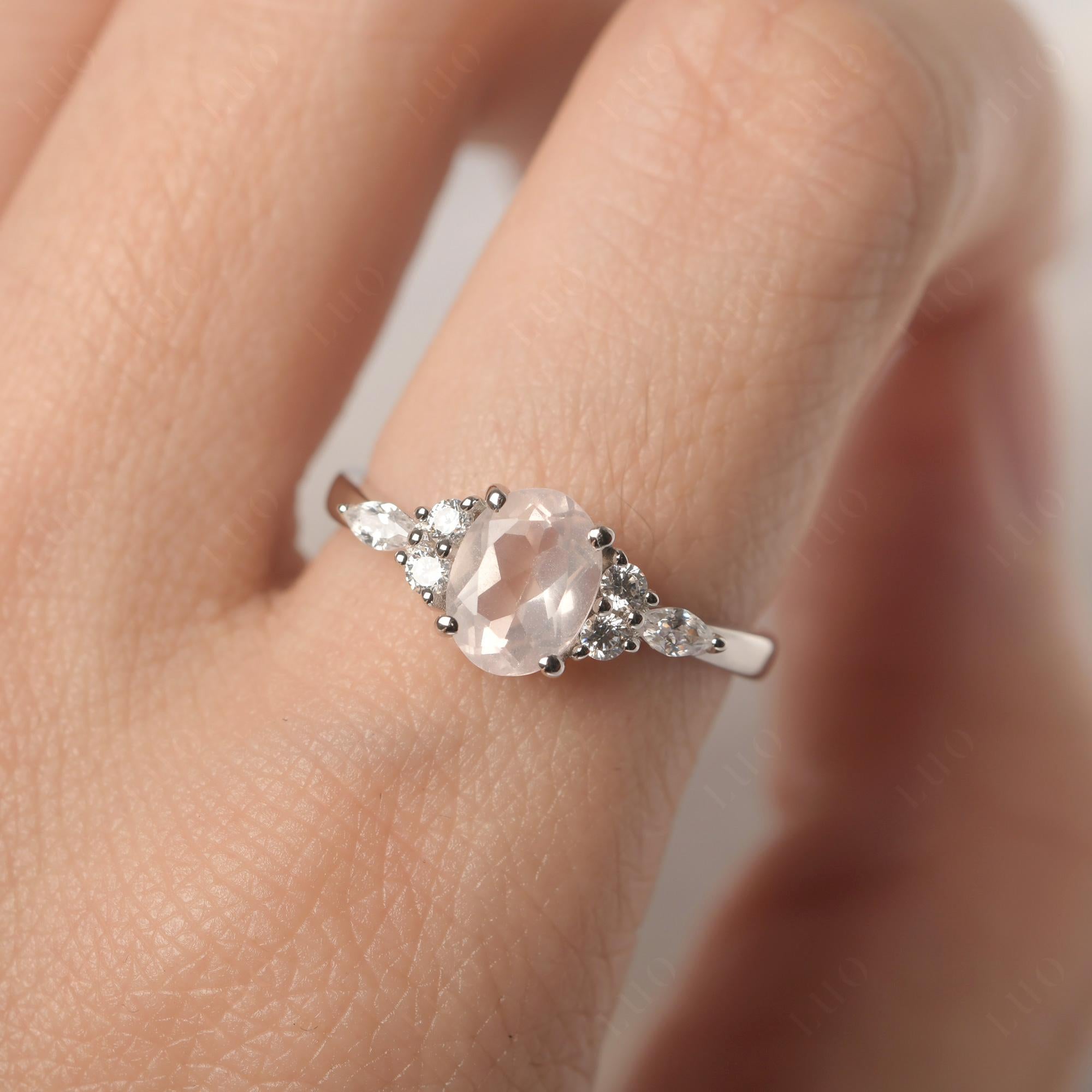 Simple Oval Rose Quartz Engagement Ring - LUO Jewelry 