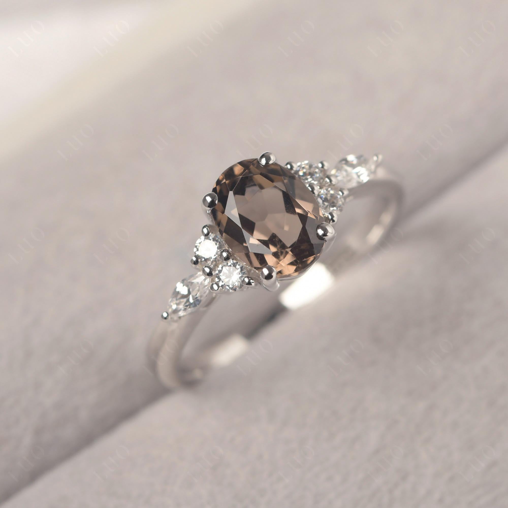 Simple Oval Smoky Quartz Engagement Ring - LUO Jewelry 