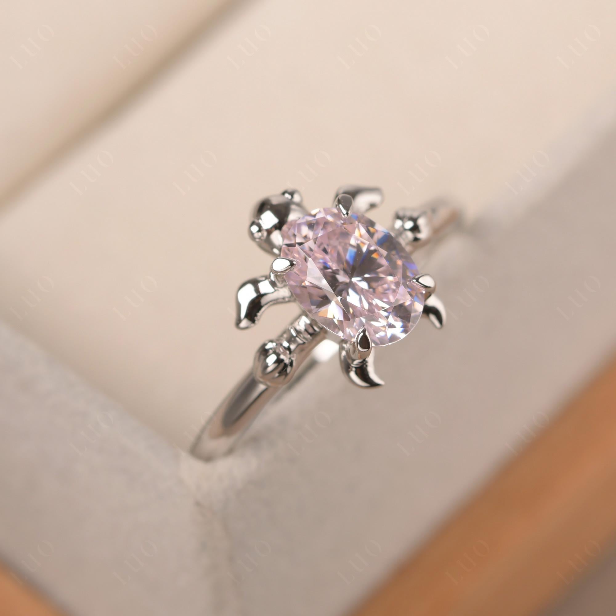 Pink Cubic Zirconia Turtle Ring - LUO Jewelry 
