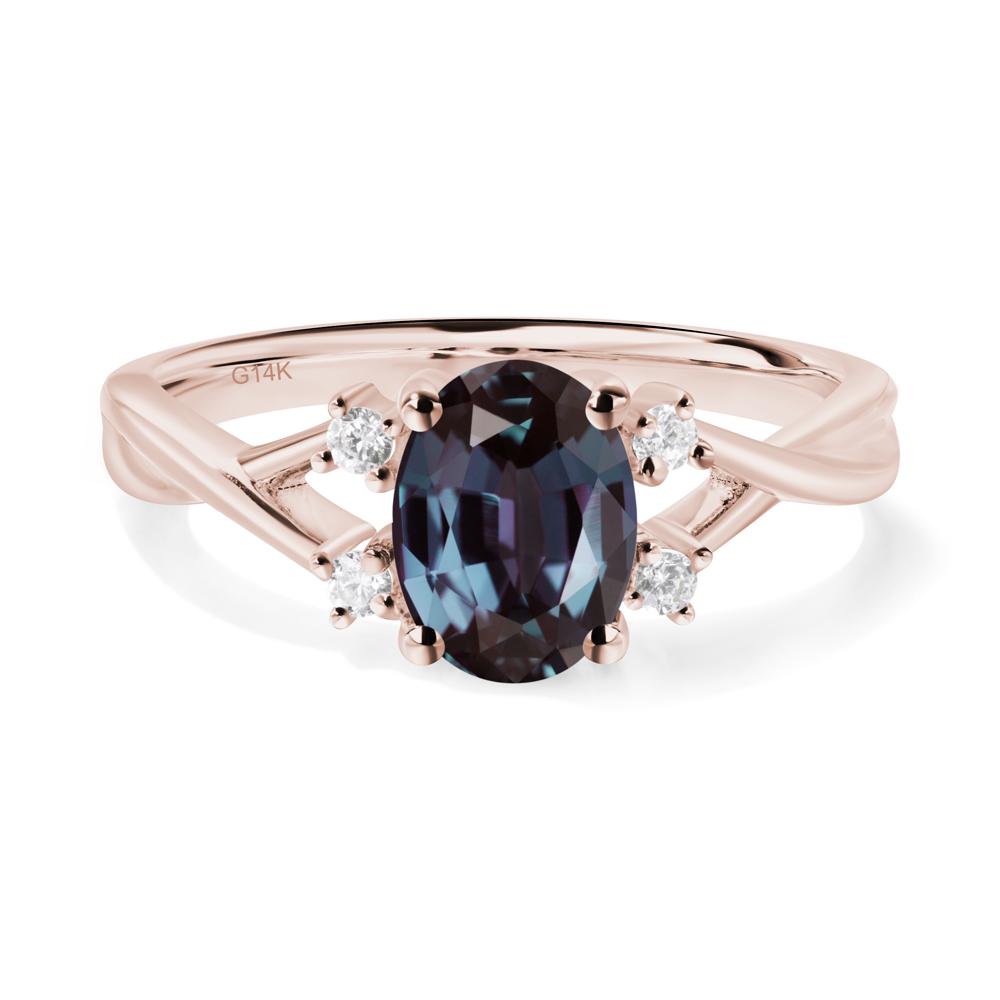 Alexandrite Oval Engagement Ring with Wedding Band - LUO Jewelry #metal_14k rose gold