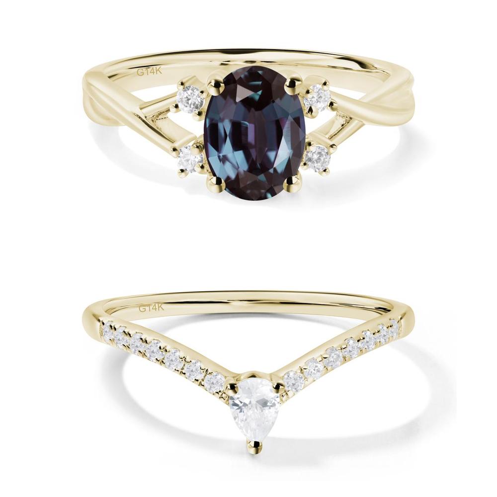 Alexandrite Oval Engagement Ring with Wedding Band - LUO Jewelry #metal_xxxxx