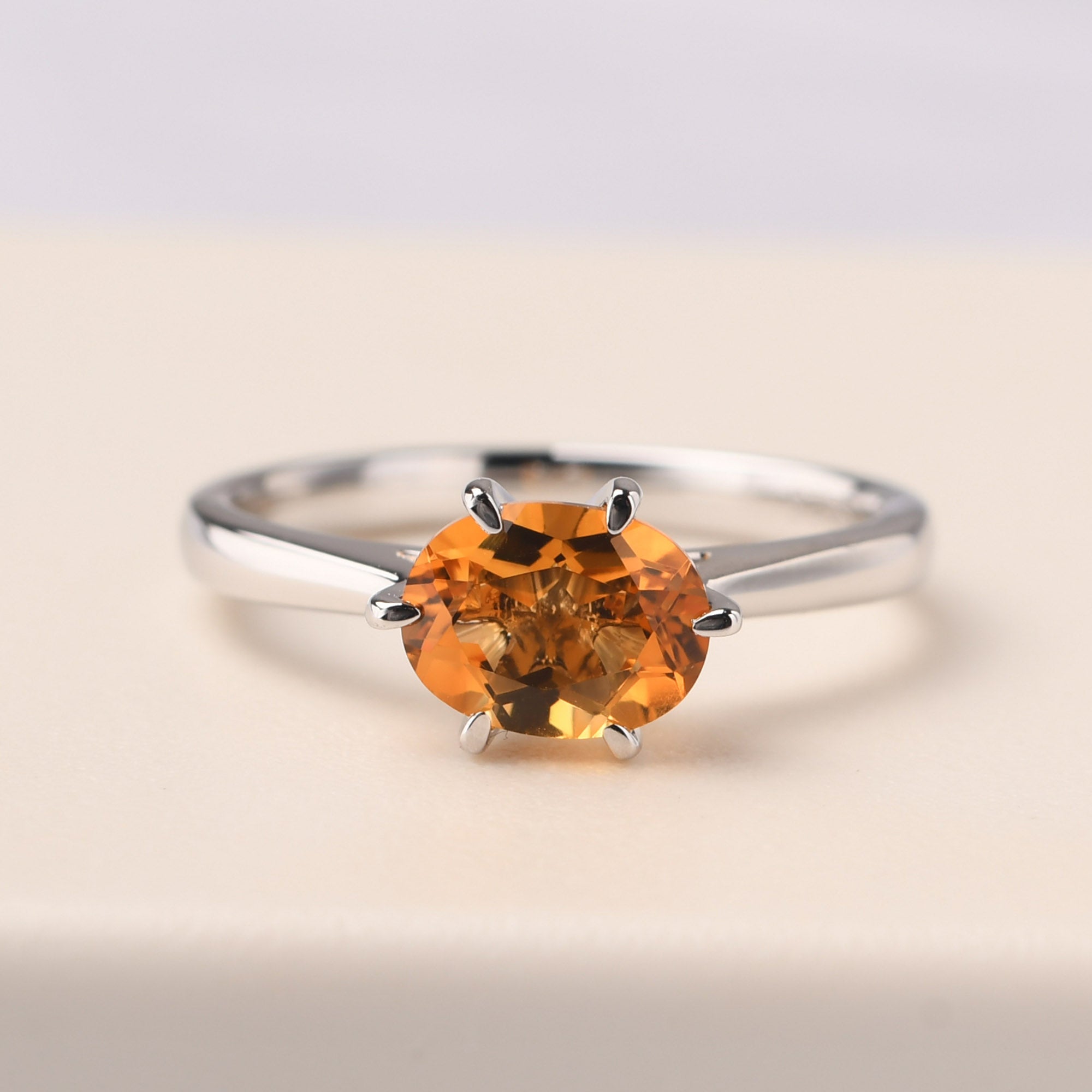 Citrine 6 Prong Oval Engagement Ring