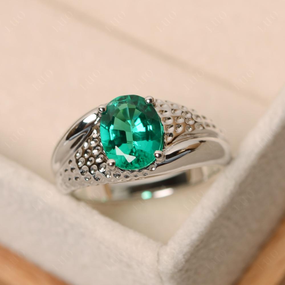 Rugged Oval Emerald Ring for Men