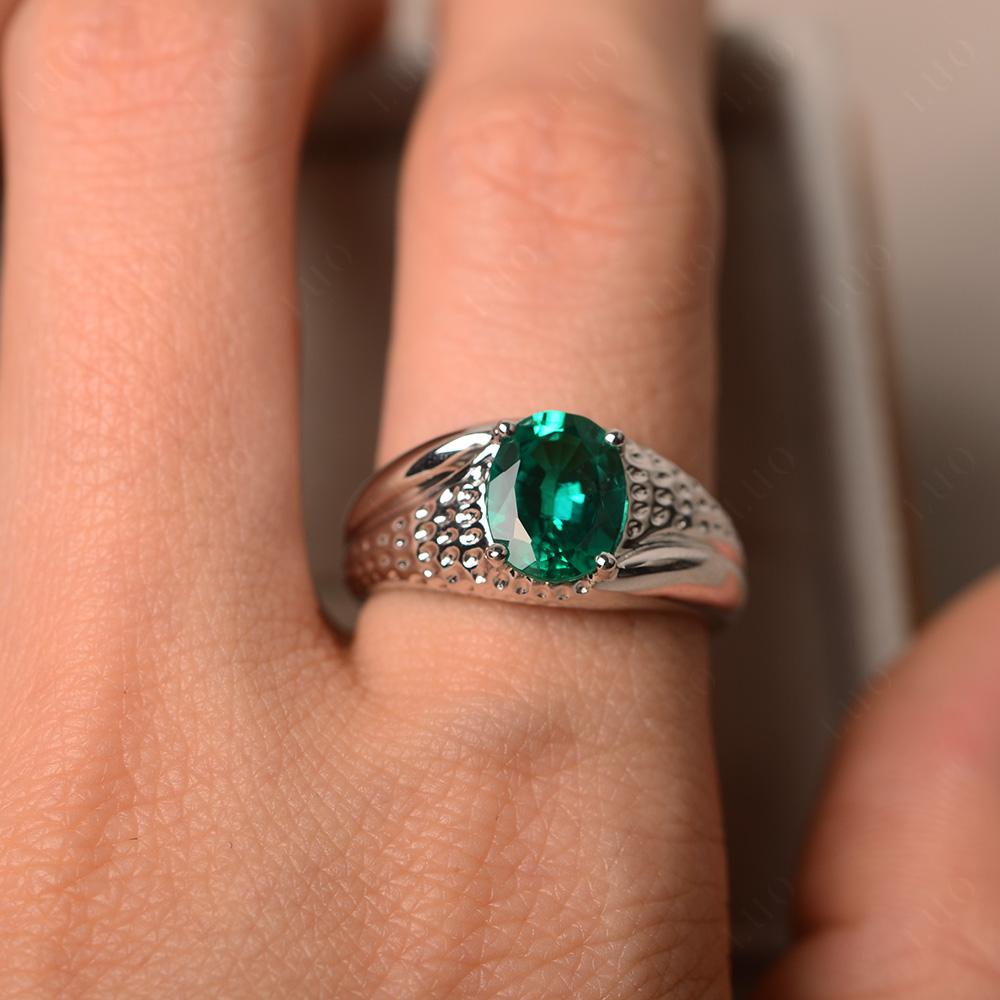 Rugged Oval Emerald Ring for Men