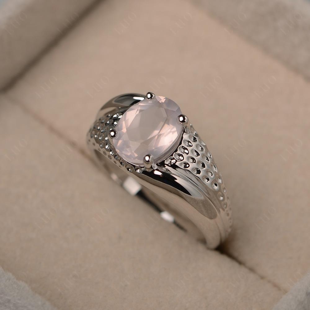 Rugged Oval Rose Quartz Ring for Men