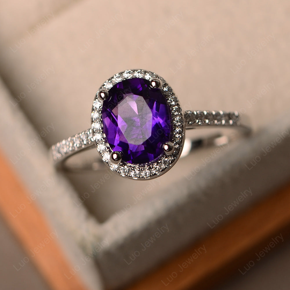 Amethyst Halo Engagement Ring For Women - LUO Jewelry
