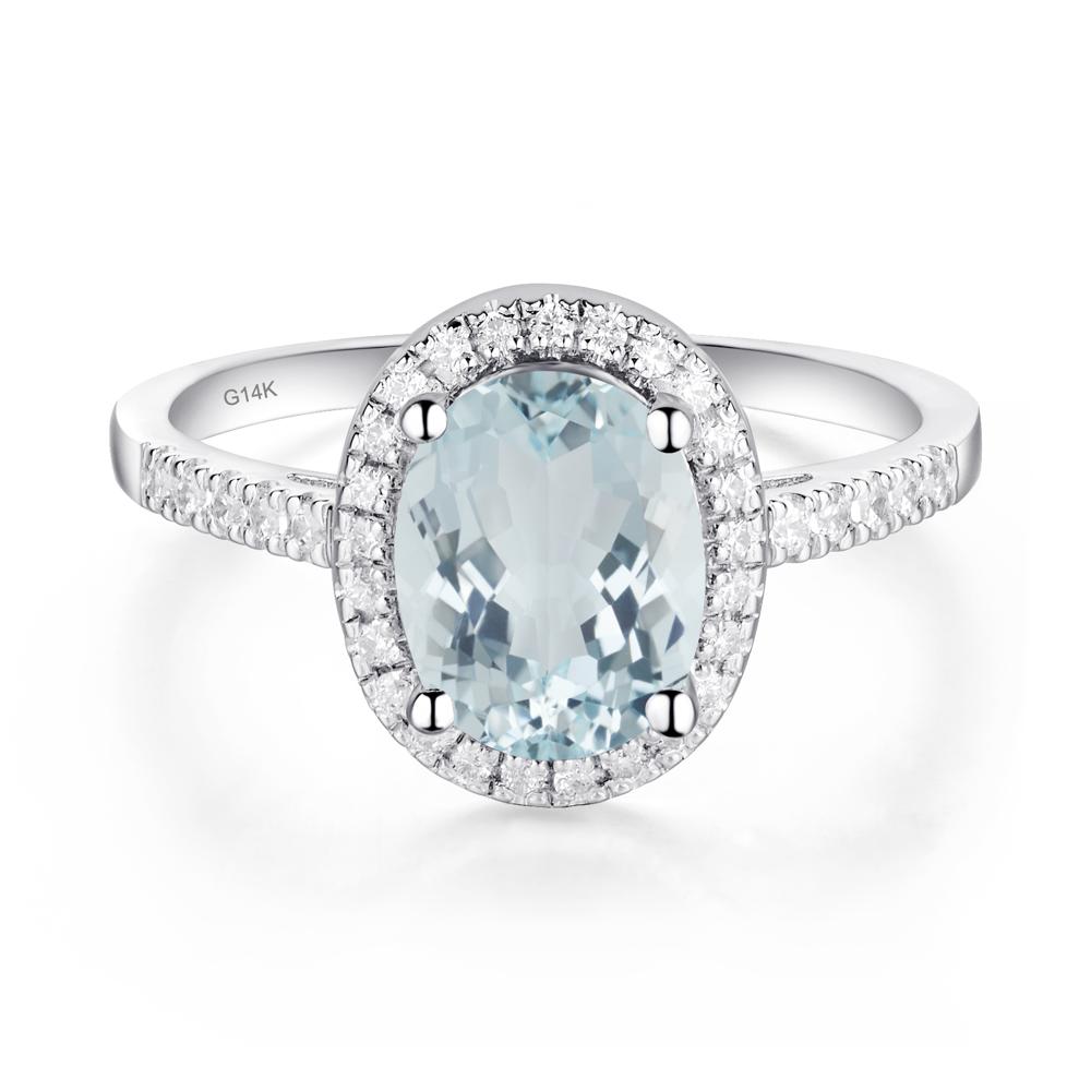 Oval Aquamarine Halo Ring - LUO Jewelry #metal_14k white gold