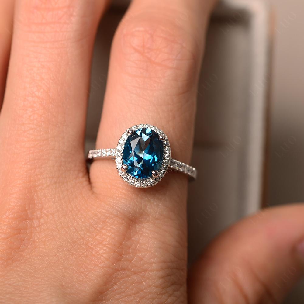 Oval London Blue Topaz Halo Ring - LUO Jewelry 