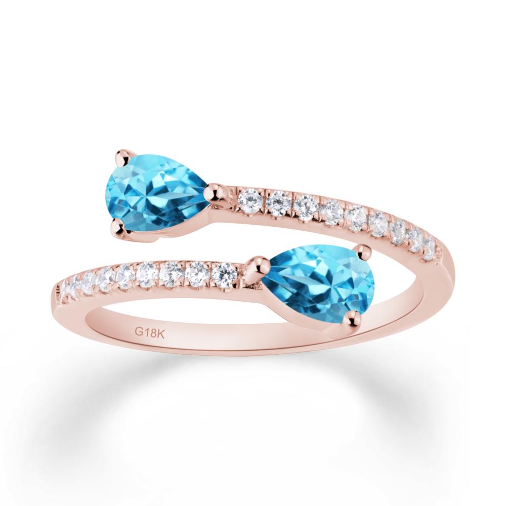 Two Stone Swiss Blue Topaz Open Ring - LUO Jewelry #metal_18k rose gold