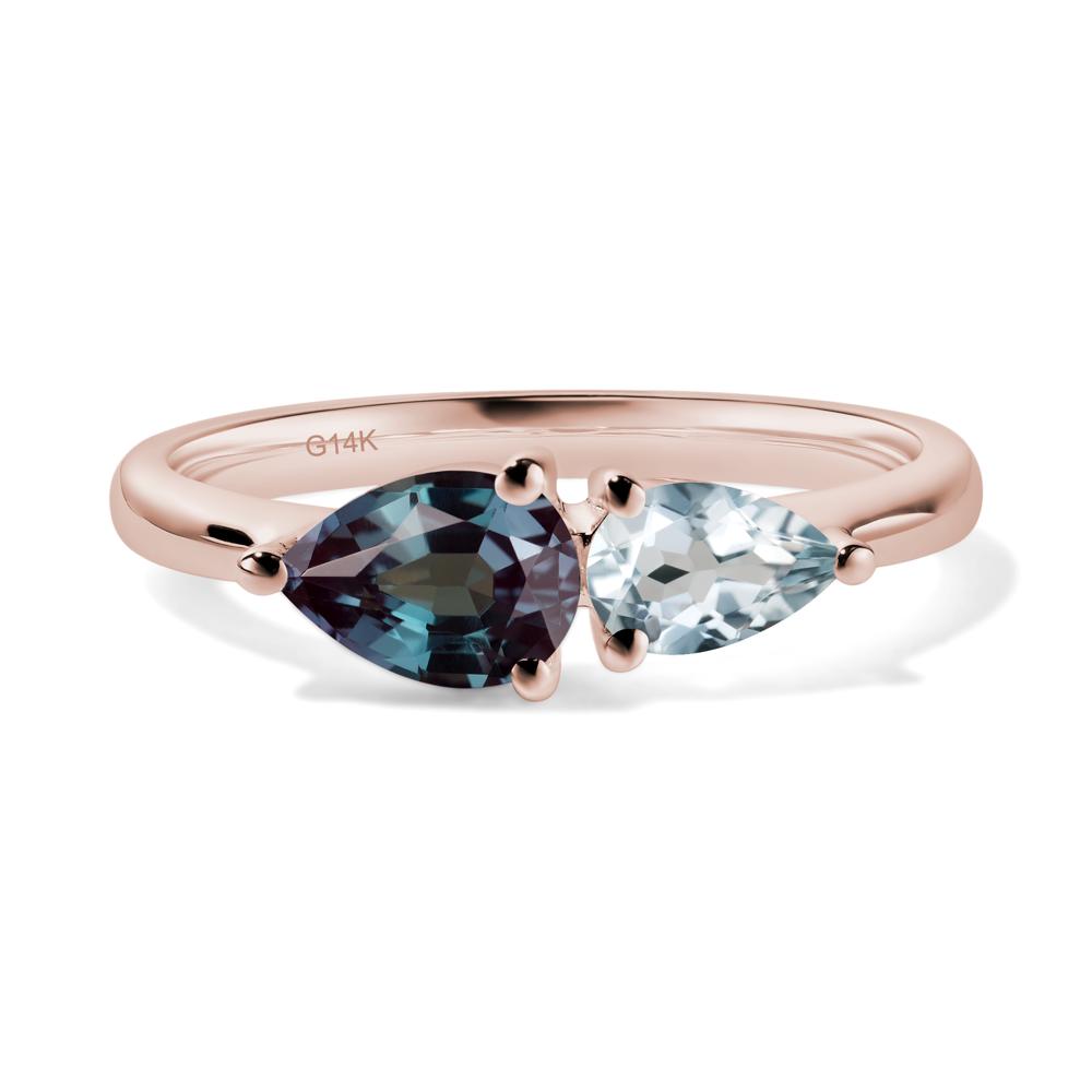 East West Pear Alexandrite and Aquamarine Ring - LUO Jewelry #metal_14k rose gold